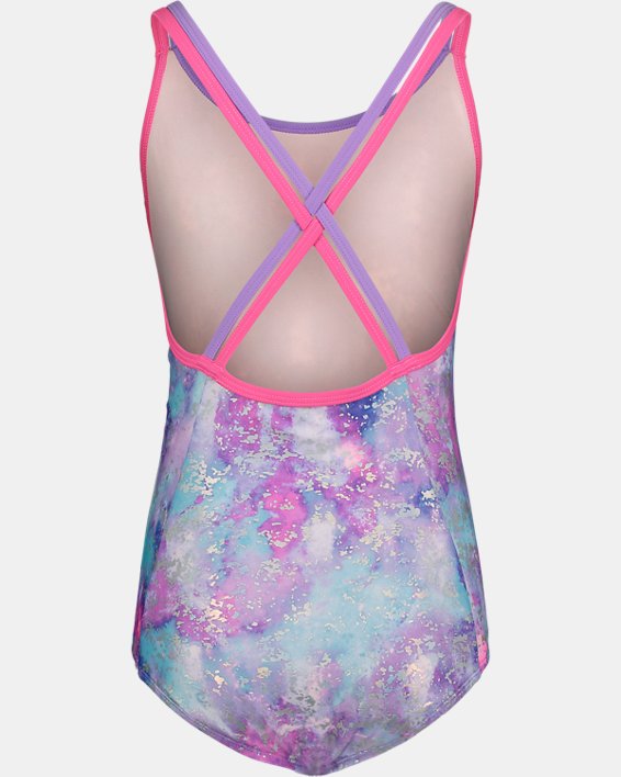 Girls' UA In the Mix Crisscross Back 1-Piece Swimsuit, Purple, pdpMainDesktop image number 1